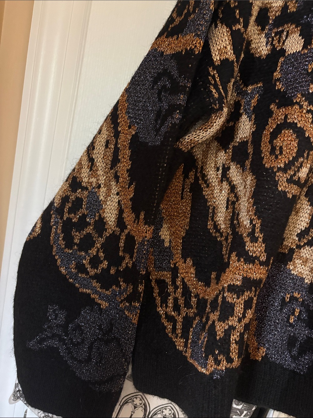 Sezane Irina Sweater Black With Black Jacquard Print - Size XXL - Picture 3 of 8